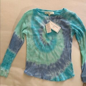 NWT No Comment Girls Tie-Dye Thermal Long Sleeve Top - Aqua & Blue